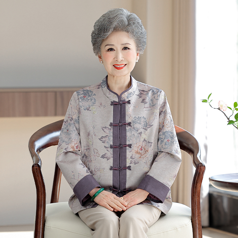 2025新中式妈妈春装女外套中老年人唐装奶奶优雅礼服洋气高档上衣