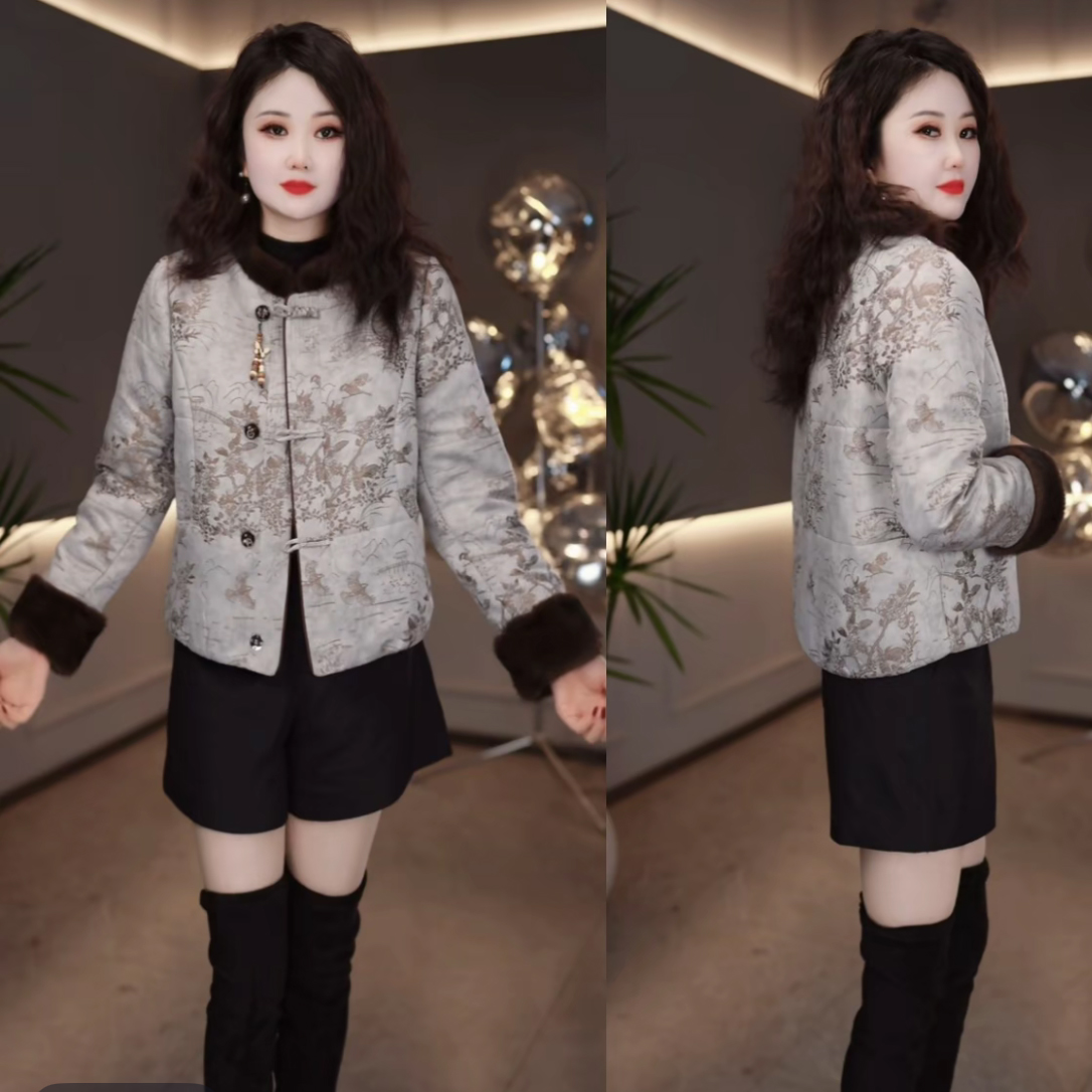 2025冬季新款加厚新中式国风提花贵气显瘦百搭保暖棉外套M-4XL