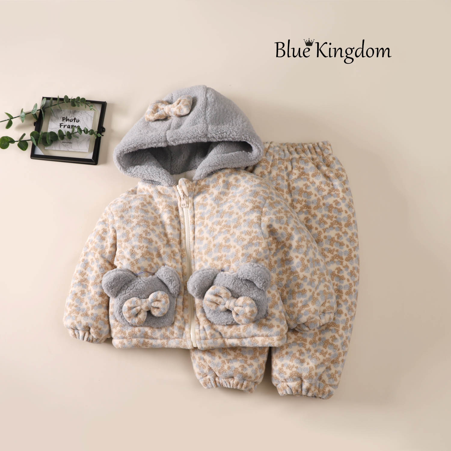 儿童省服新款三层夹棉加绒外穿连帽家居服套装加厚保暖洋气秋冬