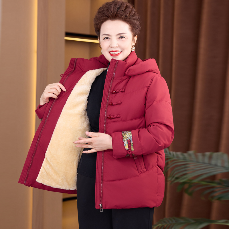 奶奶冬装加厚棉服中老年人连帽加绒外套女妈妈新中式保暖棉袄
