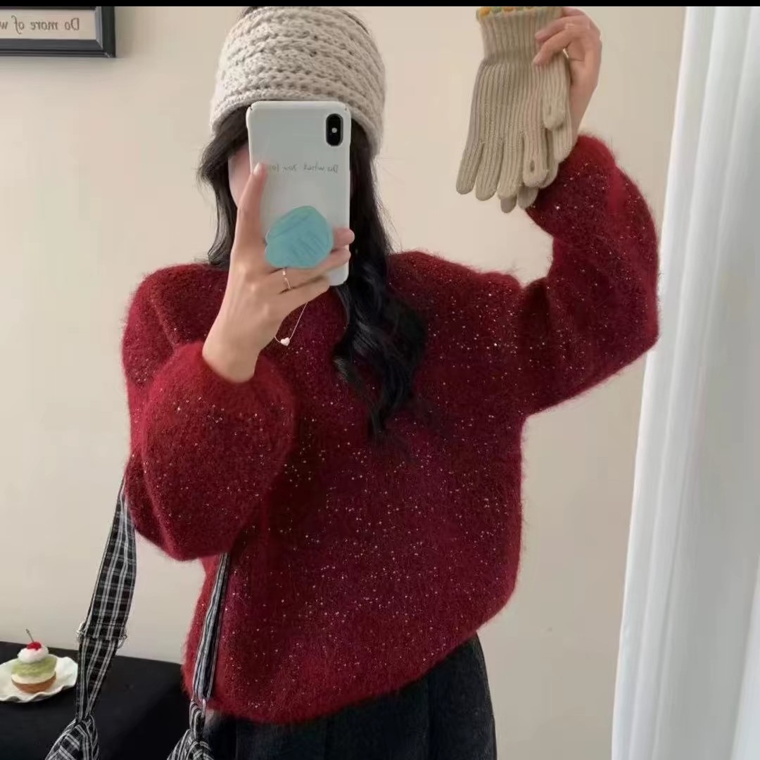 0880款圆领亮晶晶针织毛衣-X