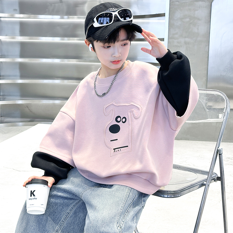 男童卫衣春秋款2025新款儿童春装中大童春季男孩假两件帅气上衣潮