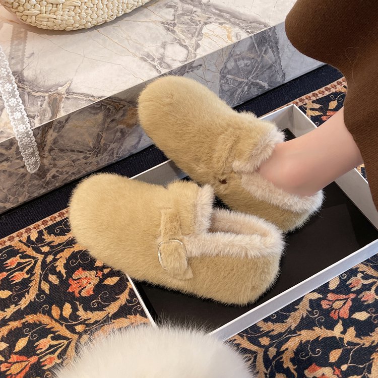 2025秋冬新款加绒加厚包头毛毛鞋女冬季气质百搭一脚蹬保暖勃肯鞋