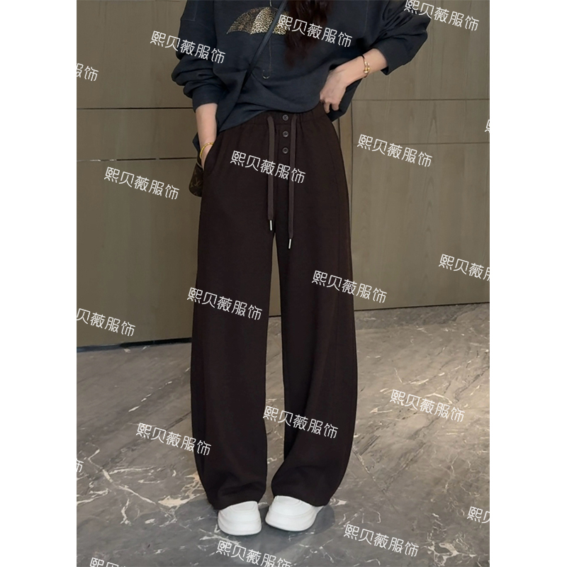 熙贝薇6 欧货醋酸羊毛裤立体剪裁显瘦扣子抽绳休闲裤 G5535