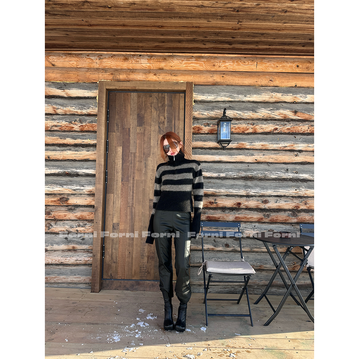 FORNI 波斯条纹 马海毛羊毛半拉链polo领拉绒针织条纹毛衣