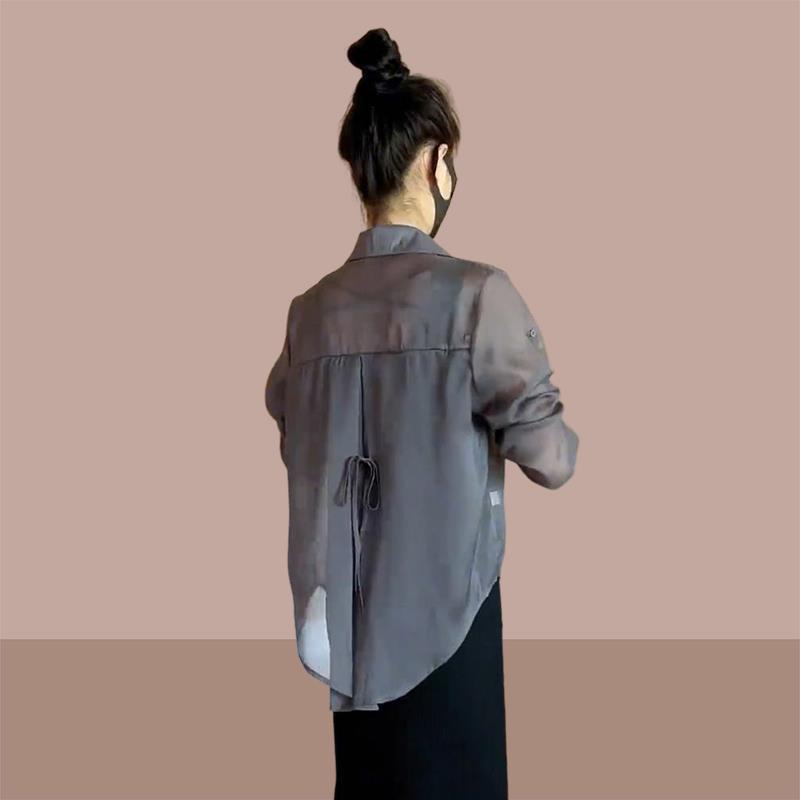 韩版高级感灰色冰丝衬衫女款2025新款夏季吊带外搭雪纺防晒衣外套