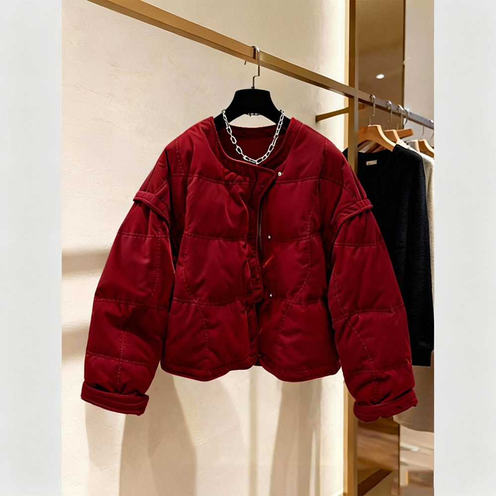 高级感丝绒加厚保暖棉服外套女装冬季新款红色时髦通勤面包服爆款