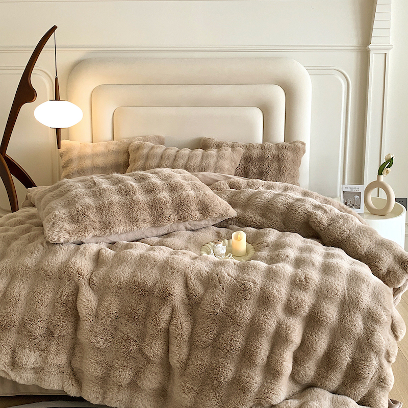 新款高端纯色兔兔绒牛奶绒四件套亲肤舒适双面绒保暖加绒防静电