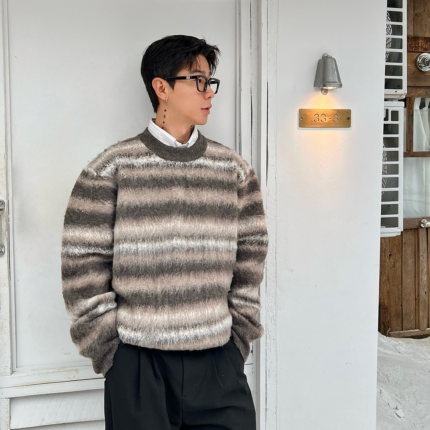 OXFREAK「渐变扎染 流苏设计」彩色条纹毛衣男秋冬保暖加厚针织衫