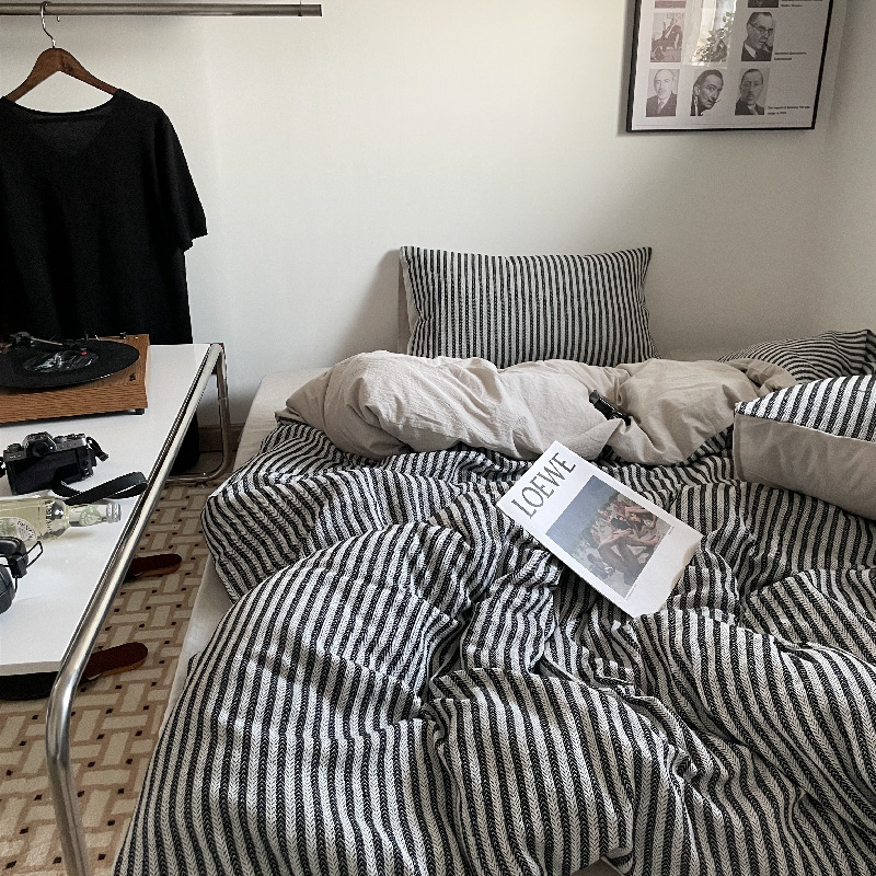 草叶纹复古提花四件套床单床笠款床上4件套简约风被套床上用品