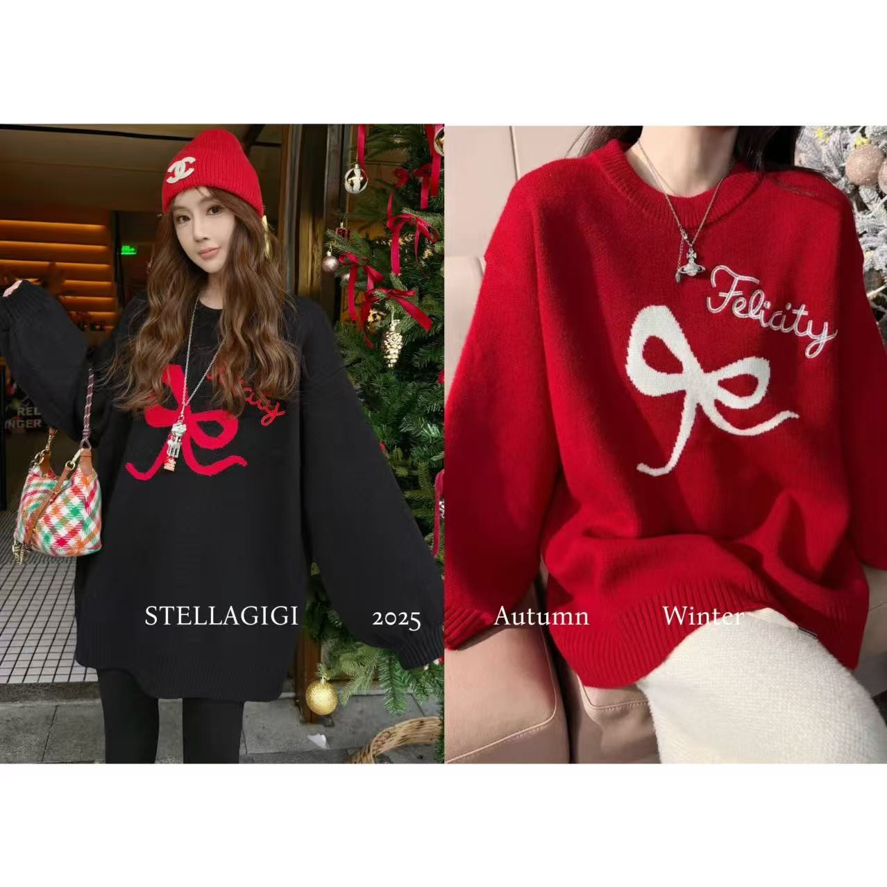 SG / 杨依姗 AW氛围感 蝴蝶结字母刺绣圆领保暖厚毛衣MY-20252552