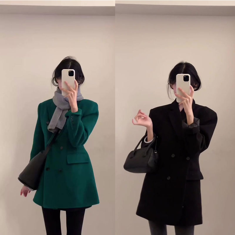 韩系复古小香风气质通勤收腰西服外套女秋冬季超好看加厚呢子大衣
