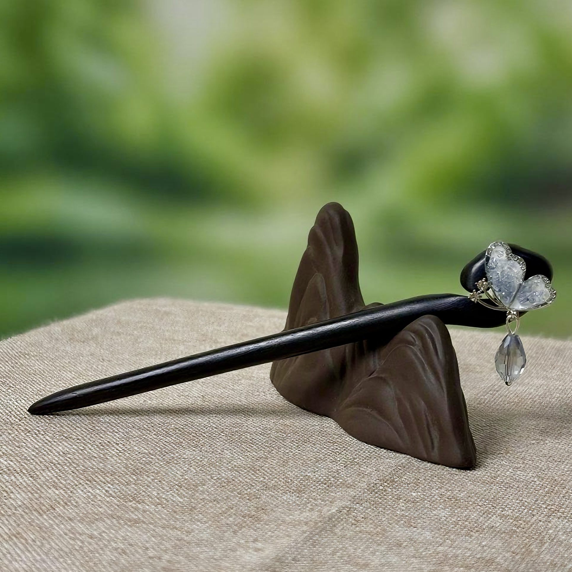 15厘米黑檀木簪子短簪蝴蝶吊坠发簪新中式精致日常百搭盘发簪子