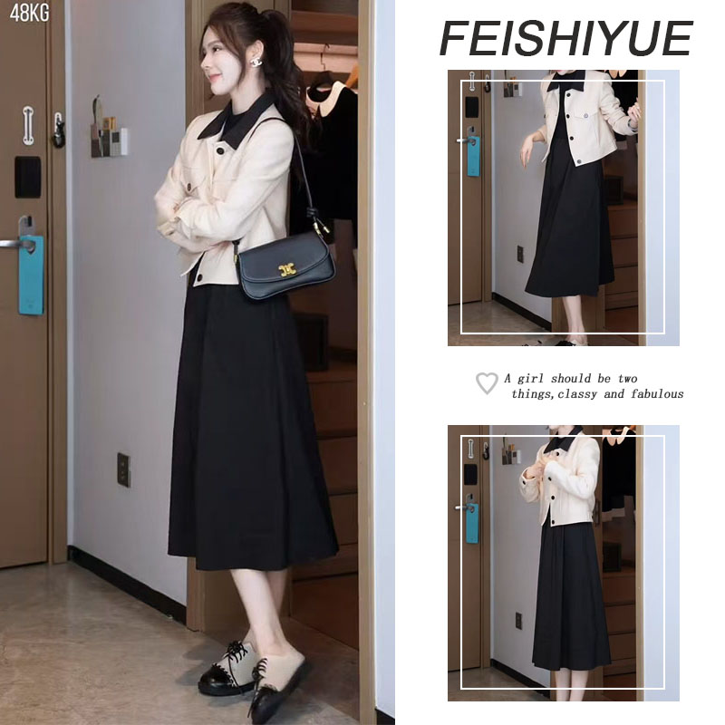 【现货】今年流行穿搭一整套女2025时尚减龄连衣裙百搭外套两件套