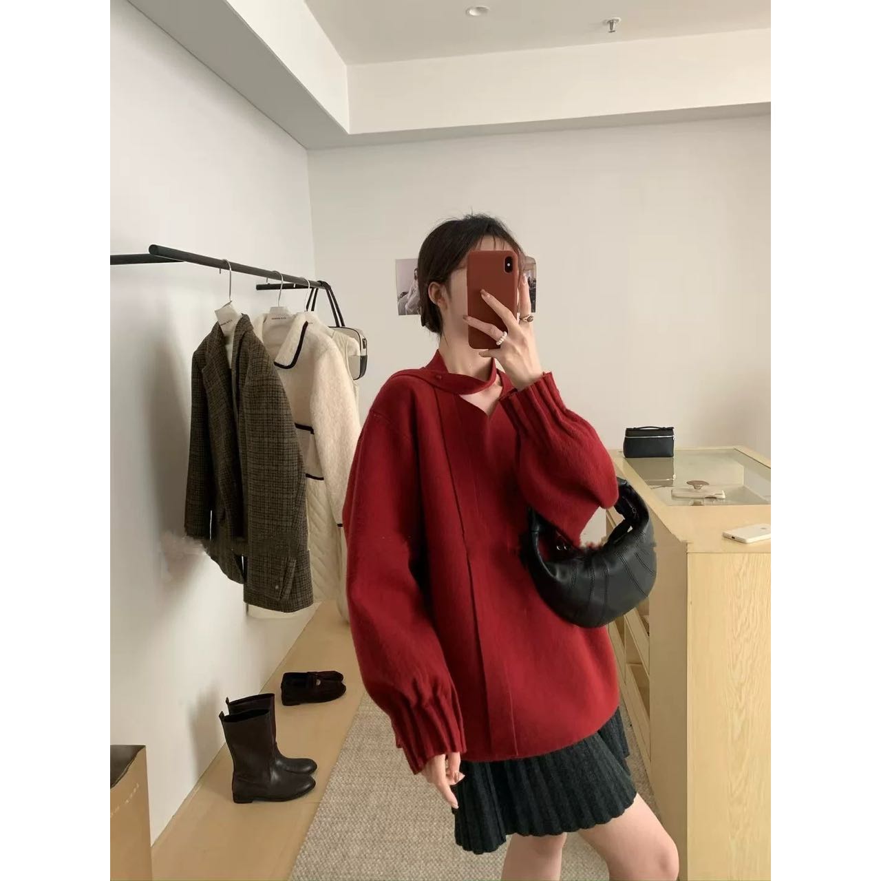 高级感慵懒风V领挂脖围巾毛衣韩版减龄通勤百搭上衣女82037#0.13