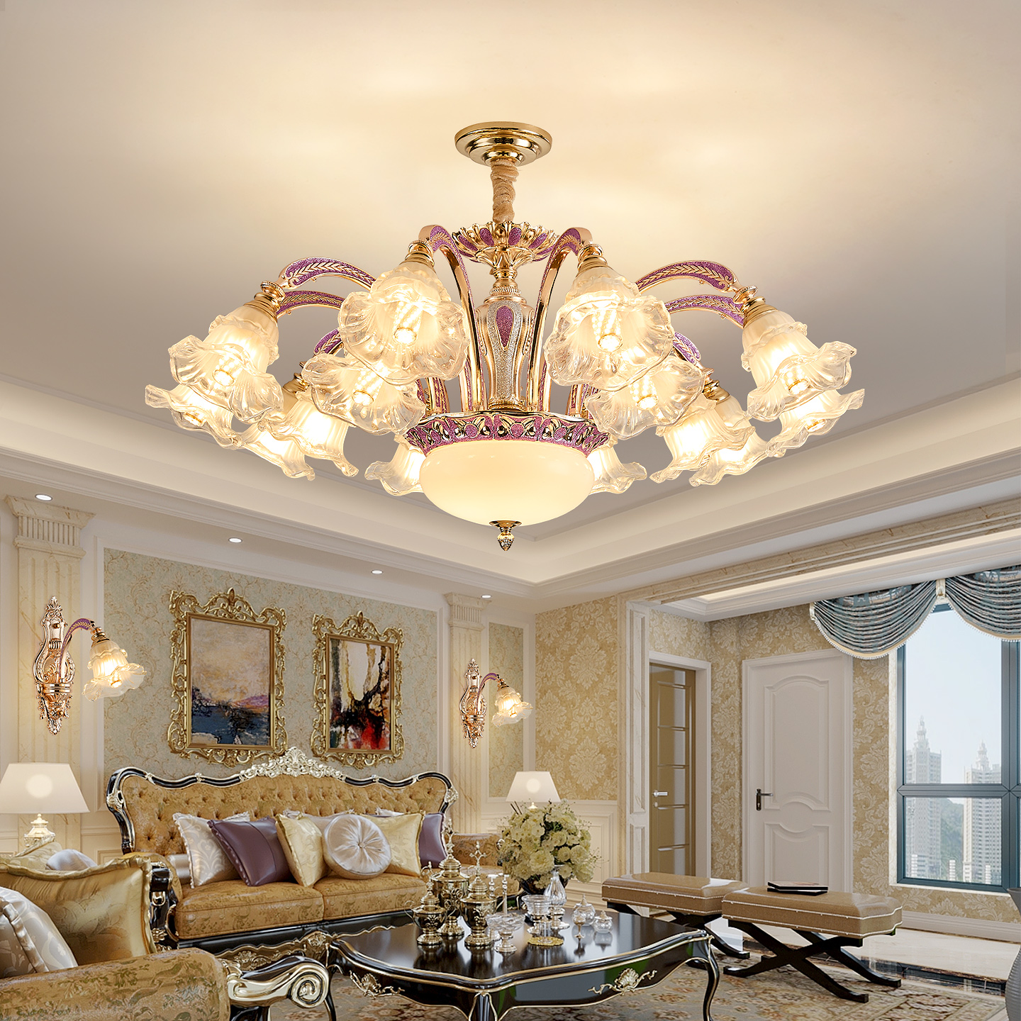 欧式客厅吊灯现代简约轻奢餐厅卧室主灯朝下简欧大厅法式新款灯具