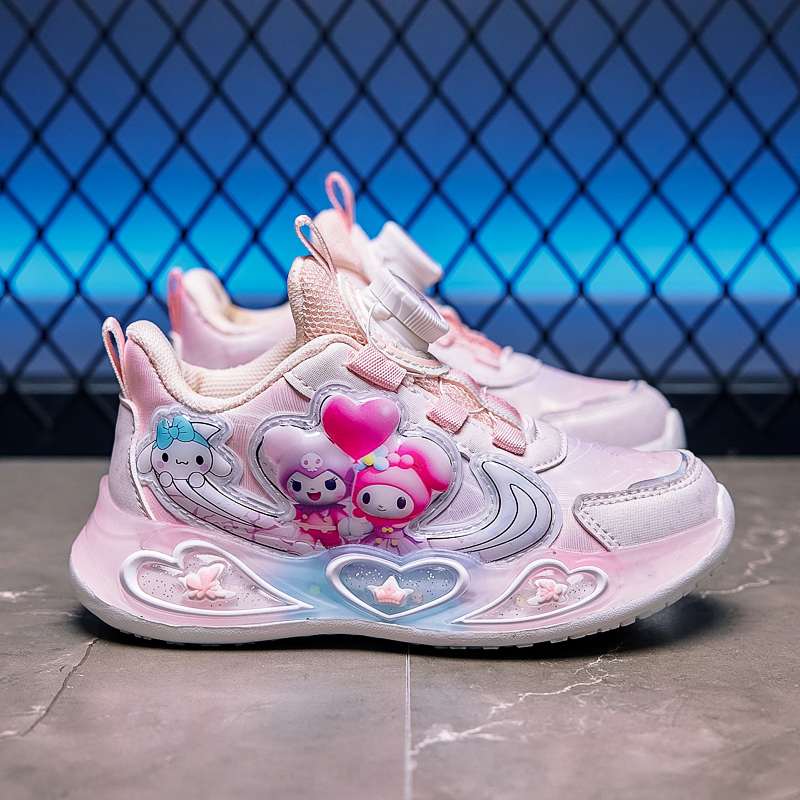 女童2025秋季新款皮面高品质库洛米亮灯鞋儿童休闲超轻软底运动鞋