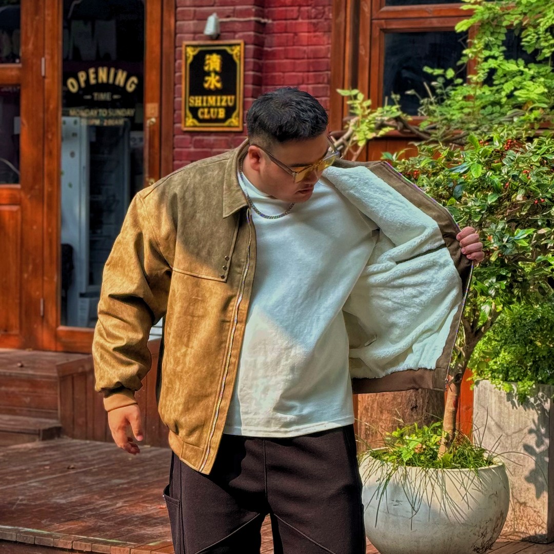 【极寒系列】蝈蝈美式翻领复古PU皮衣夹克青春活力加肥加大男士外套