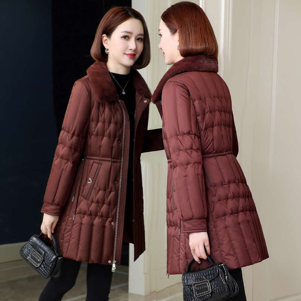 鹅绒羽绒服2025冬季加厚保暖气质中老年妈妈水貂毛领羽绒外套女士