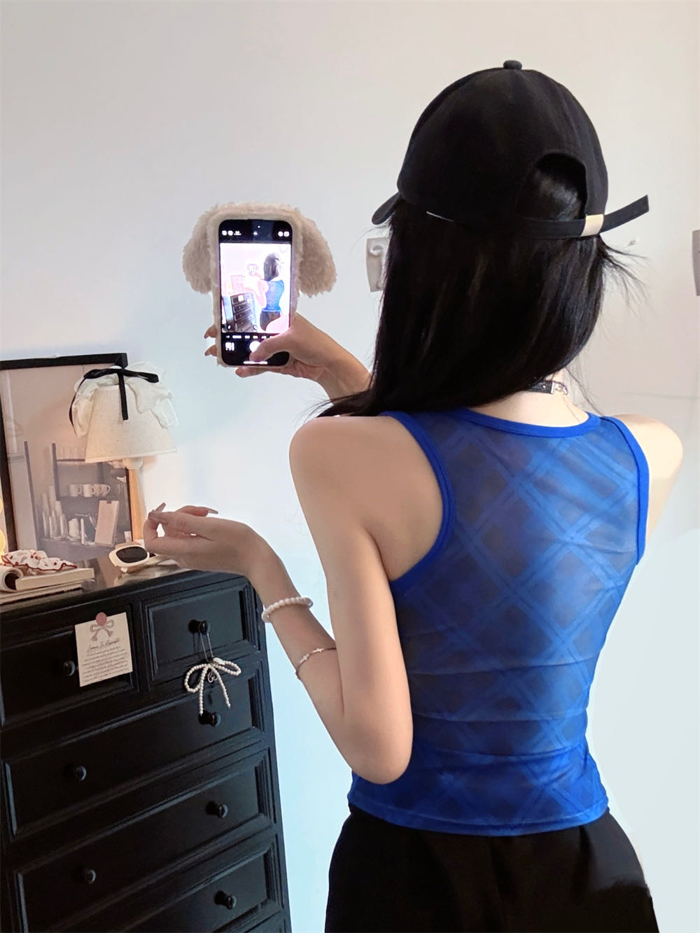 黑色印花后背性感网纱拼接设计显瘦气质夏季无袖背心新款外穿美背