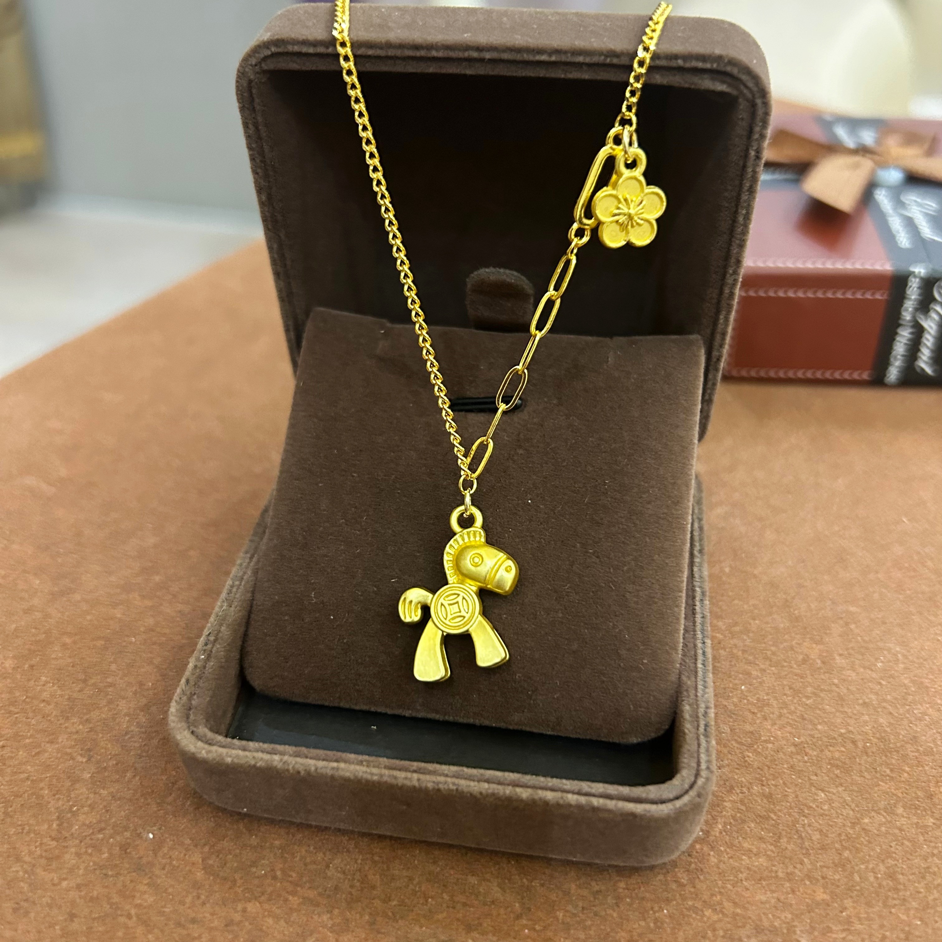 铜项链 5年质保不掉色马上有钱花木马花朵毛衣链坠链爆款精致百搭