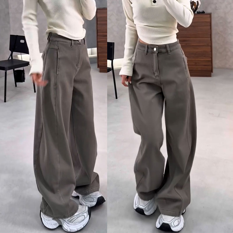 大码女装高腰宽松显瘦洋气休闲裤2025年冬季新款百搭弯刀阔腿裤