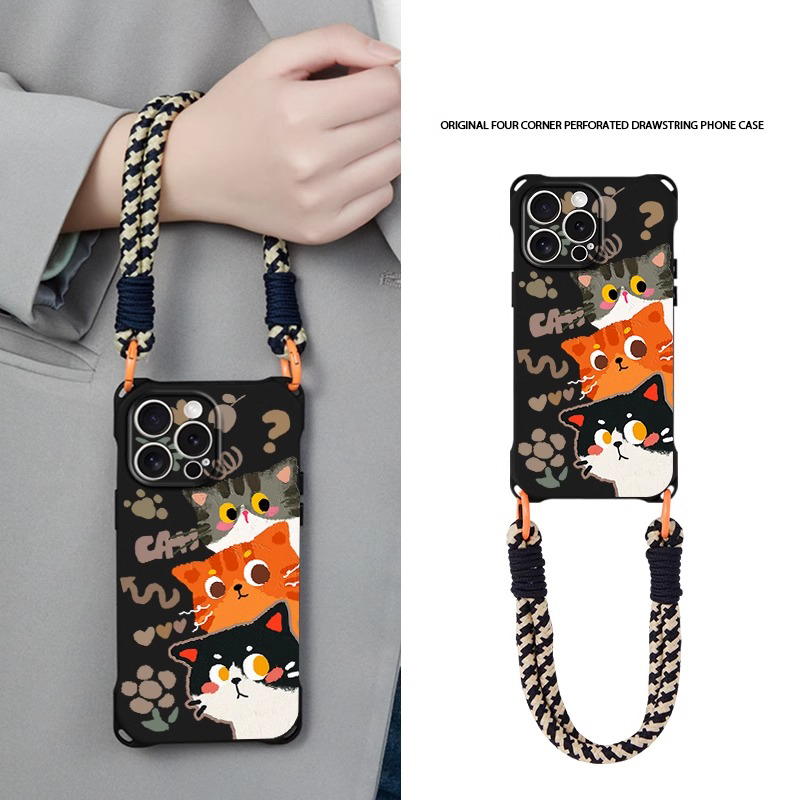 看看小猫适用苹果16手机壳iPhone15四角挂绳11PROMAX华为vivo情侣