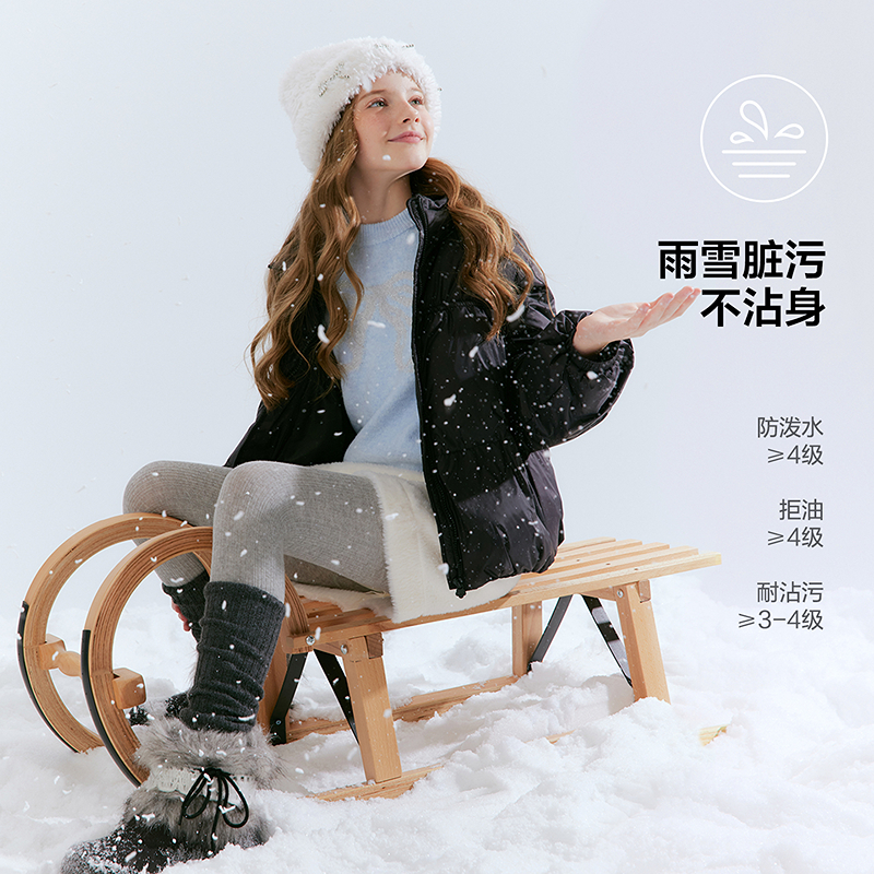 笛莎女童羽绒服秋冬季儿童保暖三防连帽面包服外套短款-932556404