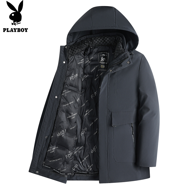花花公子爸爸冬装2025棉衣外套男士加绒加厚保暖帽子中老年棉服