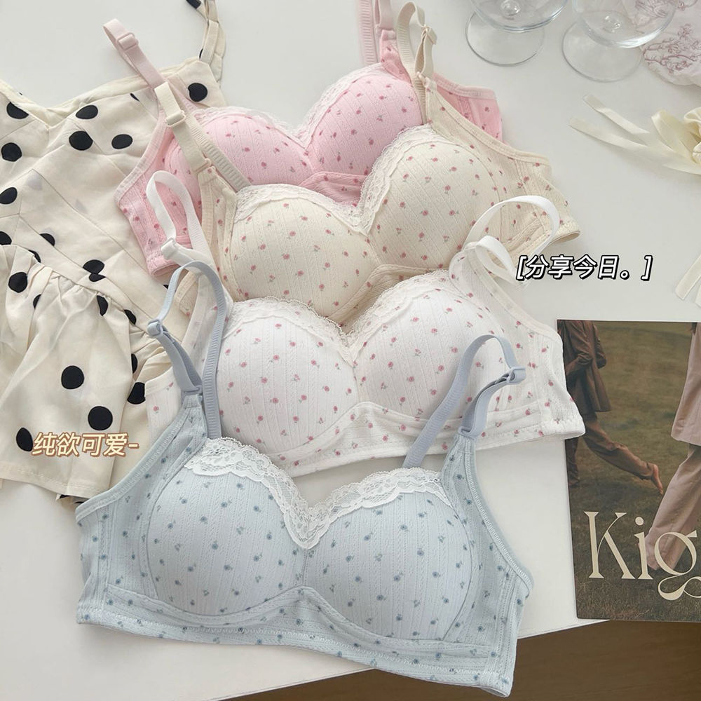薄款微聚拢小胸少女文胸樱花甜美学生舒适透气防下垂无钢圈内衣女