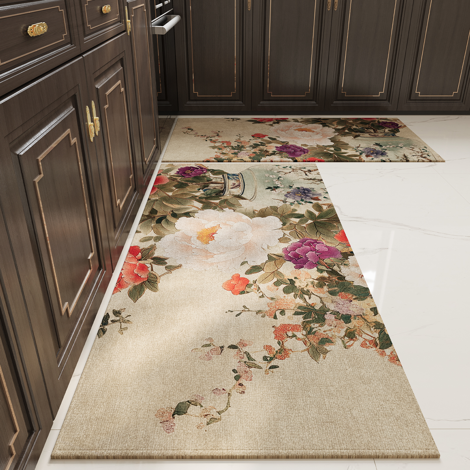 忘忧虫新中式厨房地垫L型家用防水防油可擦耐脏脚垫防滑长条门垫