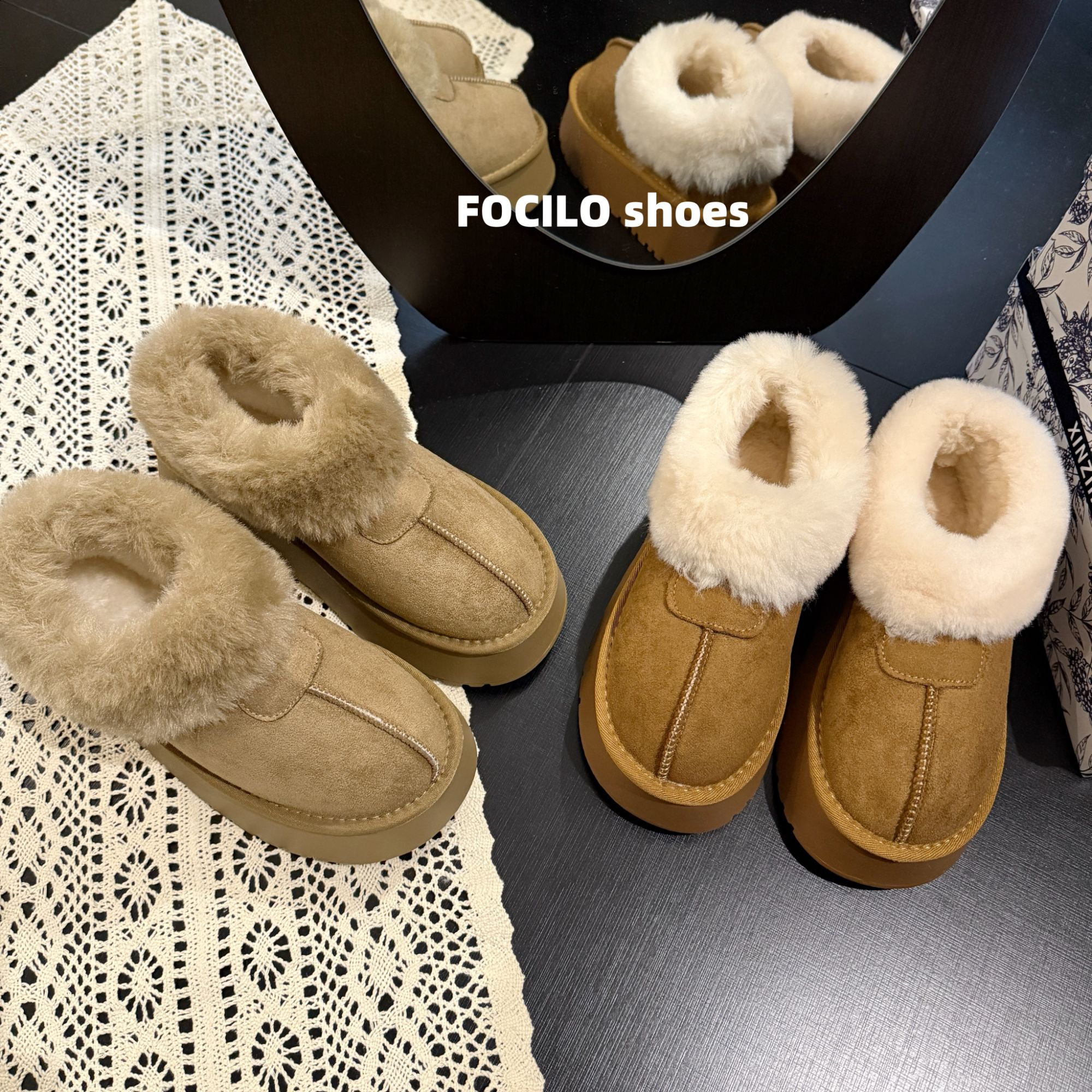 绒面雪地靴女款2025新款秋冬季厚底增高毛毛鞋加绒加厚保暖棉鞋厚