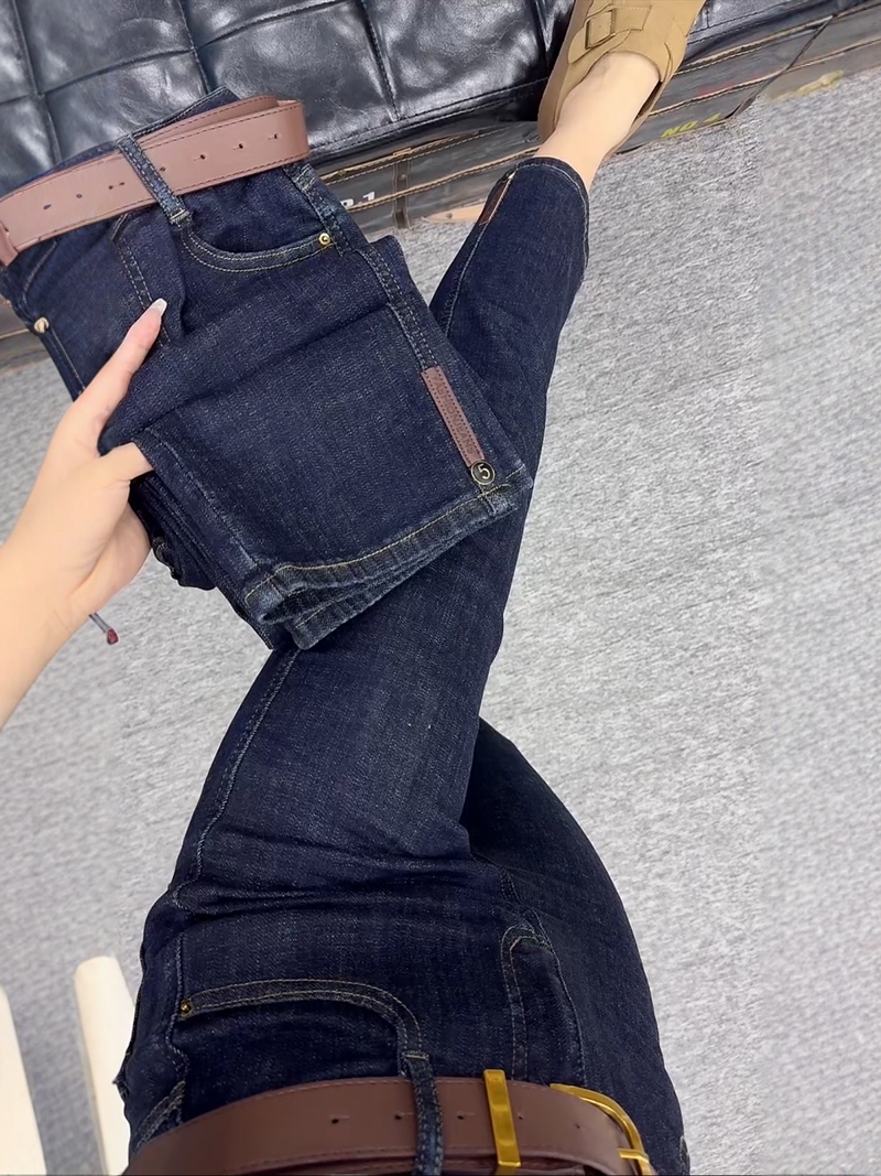 2025秋季新款小个子九分直筒牛仔裤大码设计感高腰弹力显瘦烟管裤
