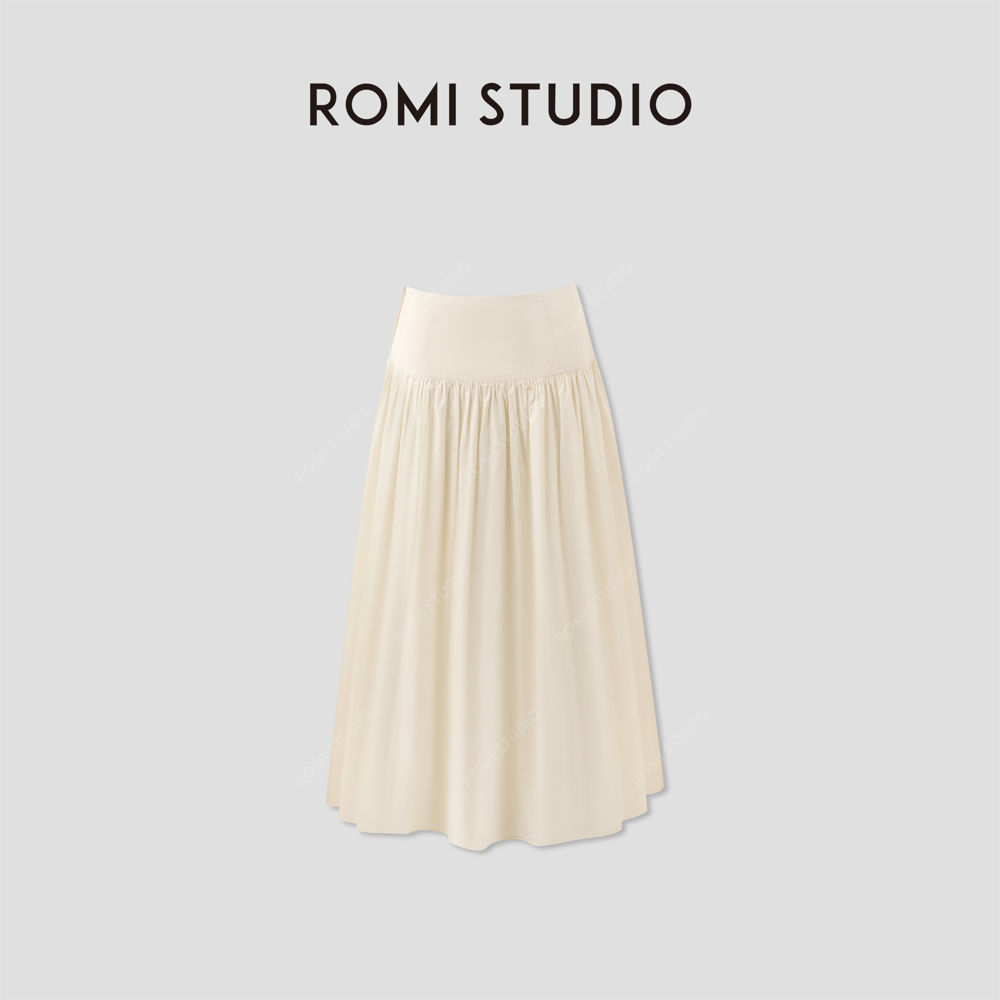 ROMI STUDIO“舒适优雅”轻薄干爽纯棉高腰捏褶半身裙 RWCRX64039