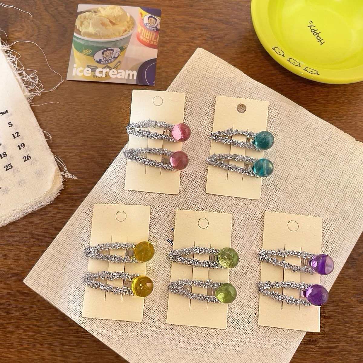 高透彩色圆珠发夹~时尚刘海夹bb夹碎钻简约碎发闪钻侧边夹高级感