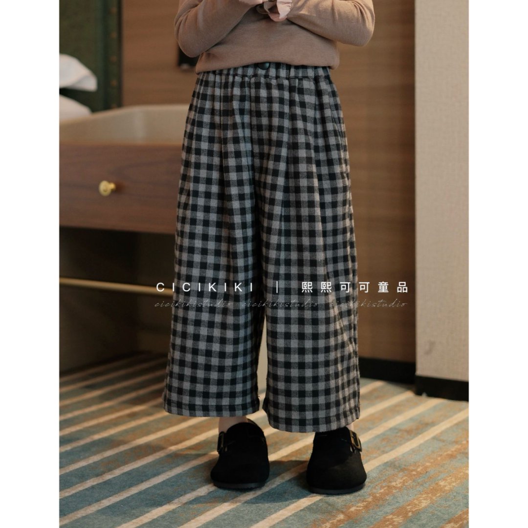 【熙熙可可】2025秋冬新款时尚灰色百搭休闲两穿格子裤子 KZ2586