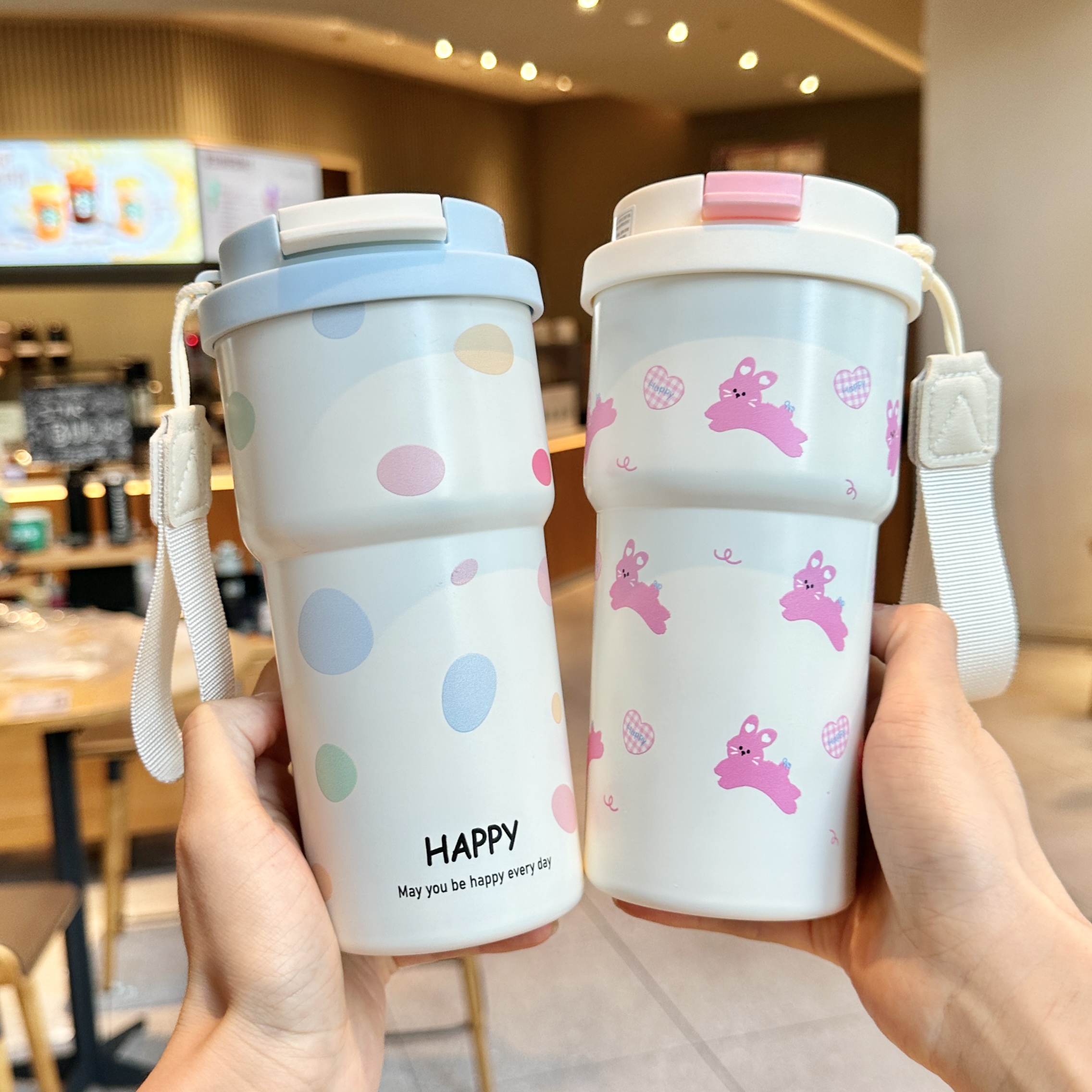 新款高颜值吸管直饮双饮保温杯咖啡杯水杯316陶瓷便携男女生杯子