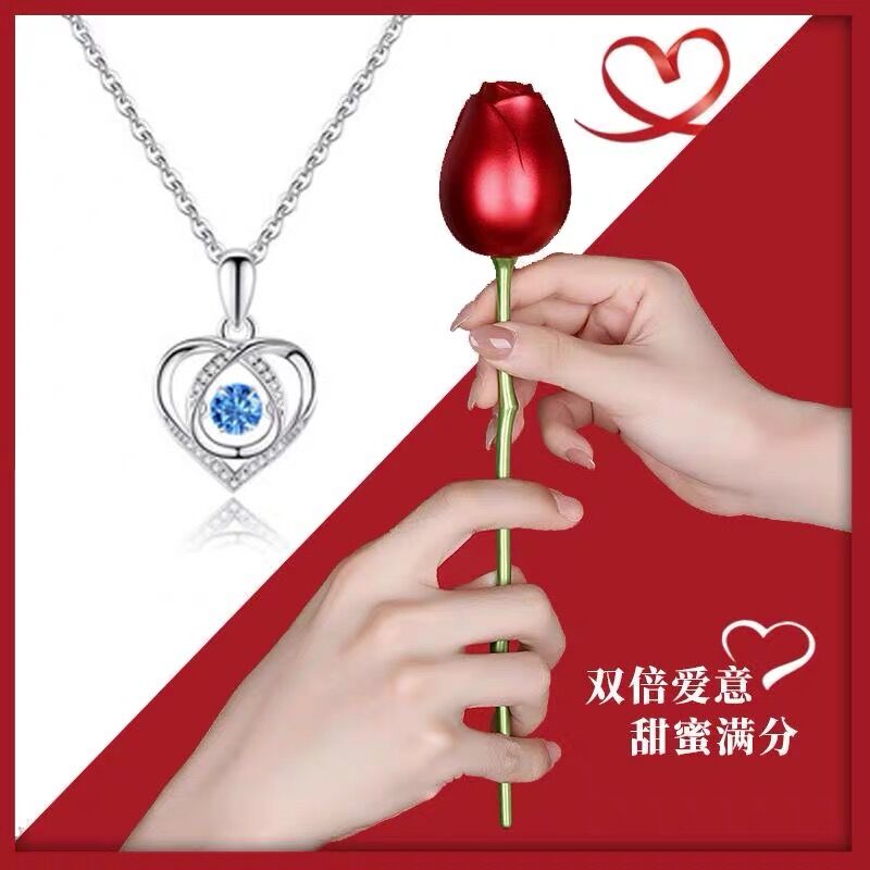 坠链均足银 999纯银跳动的心项链女款锁骨链生日礼物情人节送女友