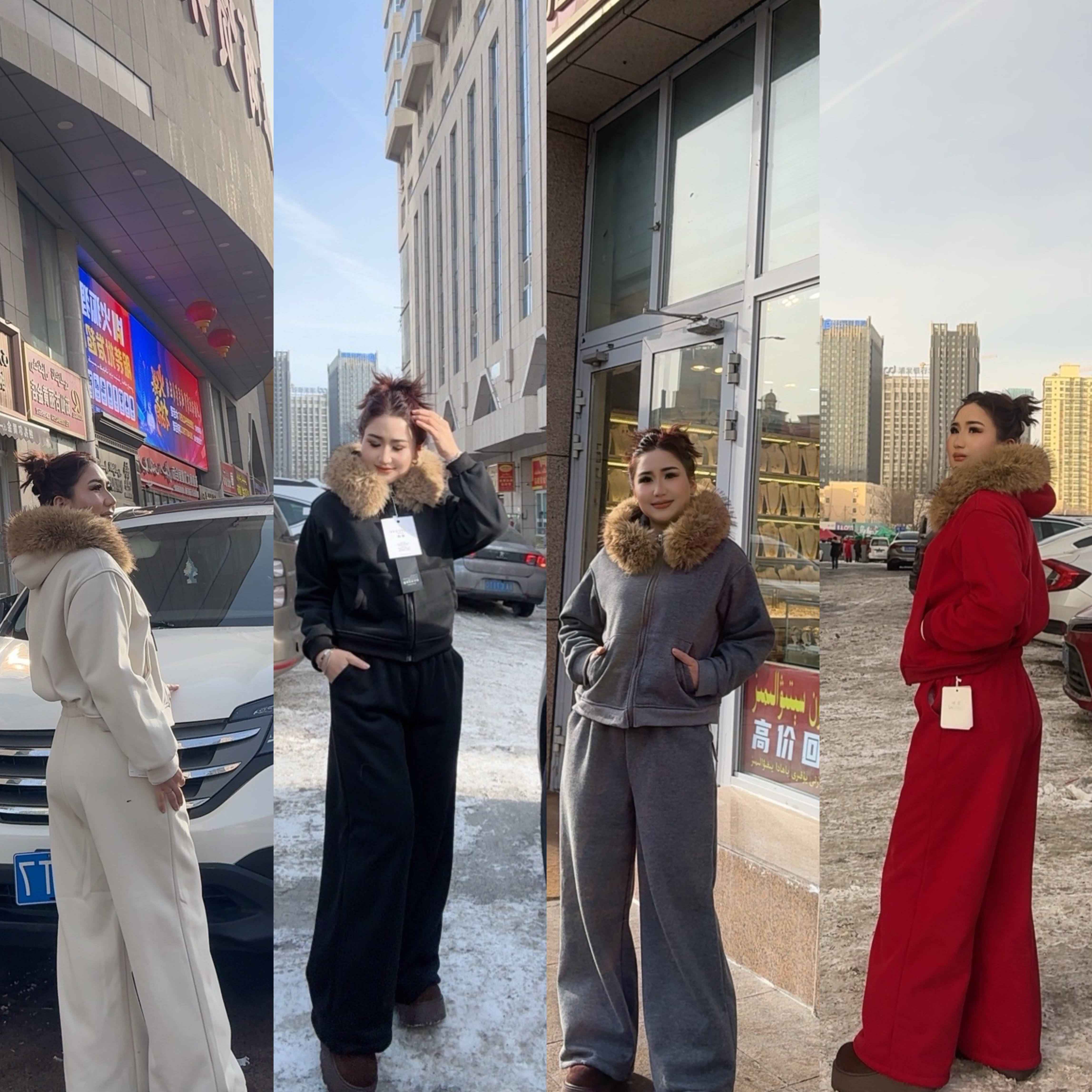 设计感高级气质显瘦休闲冬季毛领套装适合多季穿着