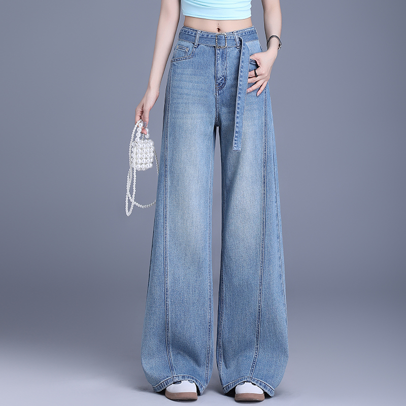 复古阔腿牛仔裤女春季2025新款今年流行高腰显瘦垂感直筒拖地裤子