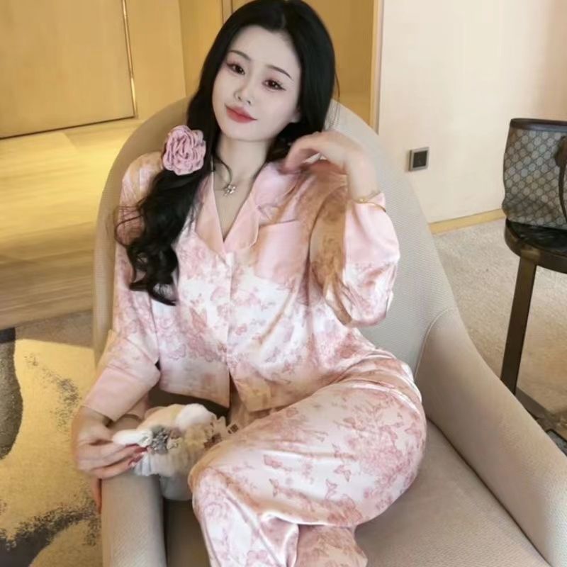 新款短款睡衣女春秋季长袖冰雪丝设计感时尚少女宽松家居服套装夏