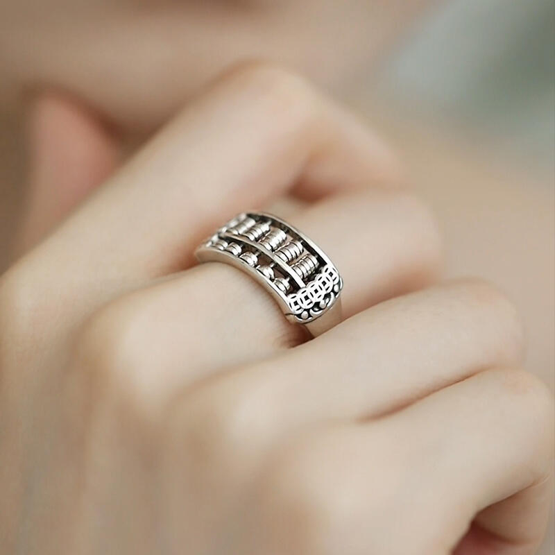 足银戒指 足银纯银 五帝钱算盘戒指女小众设计感新中式招财指环复