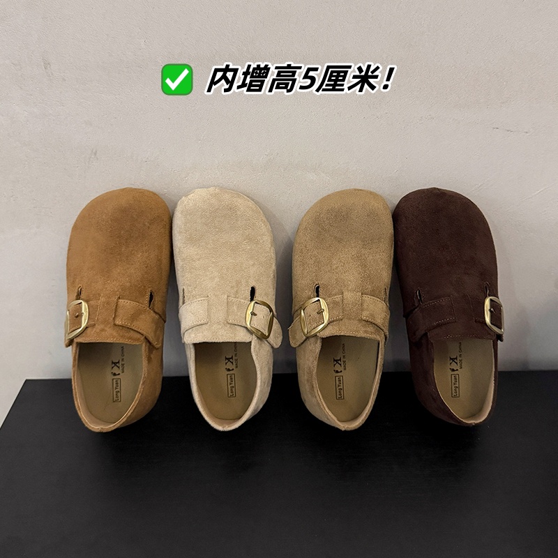 厚底内增高勃肯鞋女鞋子2025新款秋季一脚蹬单鞋全包博肯豆豆鞋子