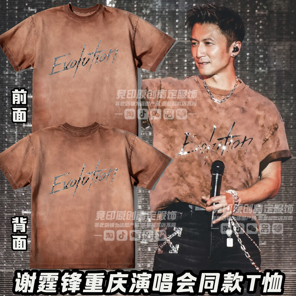 锋味T恤谢霆峰重庆演唱会同款咖色短袖t恤洗水做旧进化Evolution