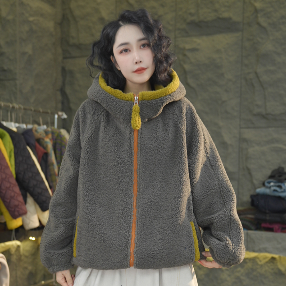 N07 冬季外套女款防风外套拼色连帽加厚时尚保暖宽松休闲百搭外套