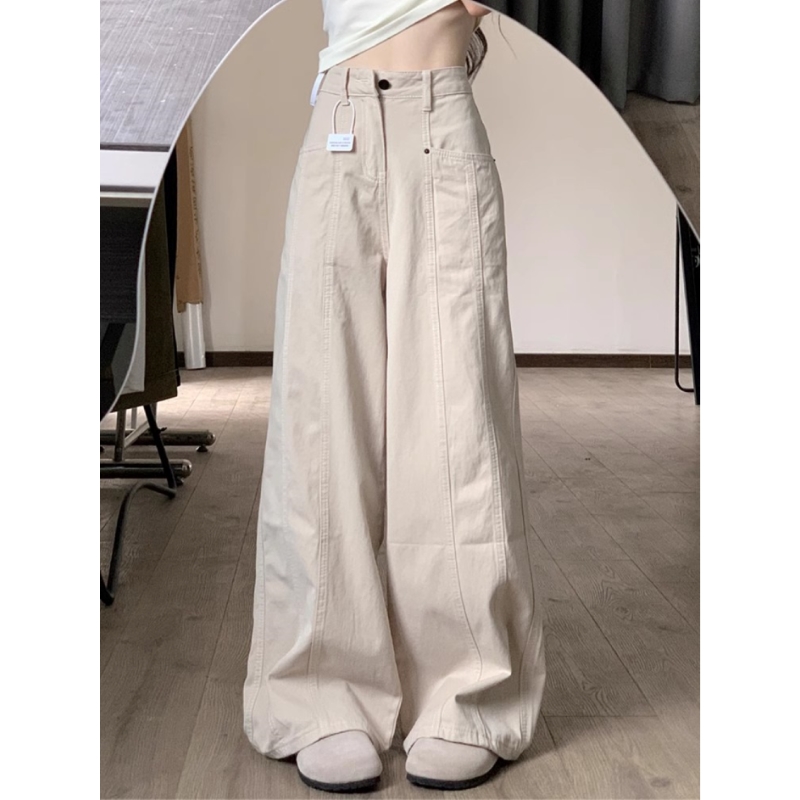 【清仓+运费险】杏色工装牛仔裤女高腰直筒显瘦弯刀镰刀阔腿长裤子