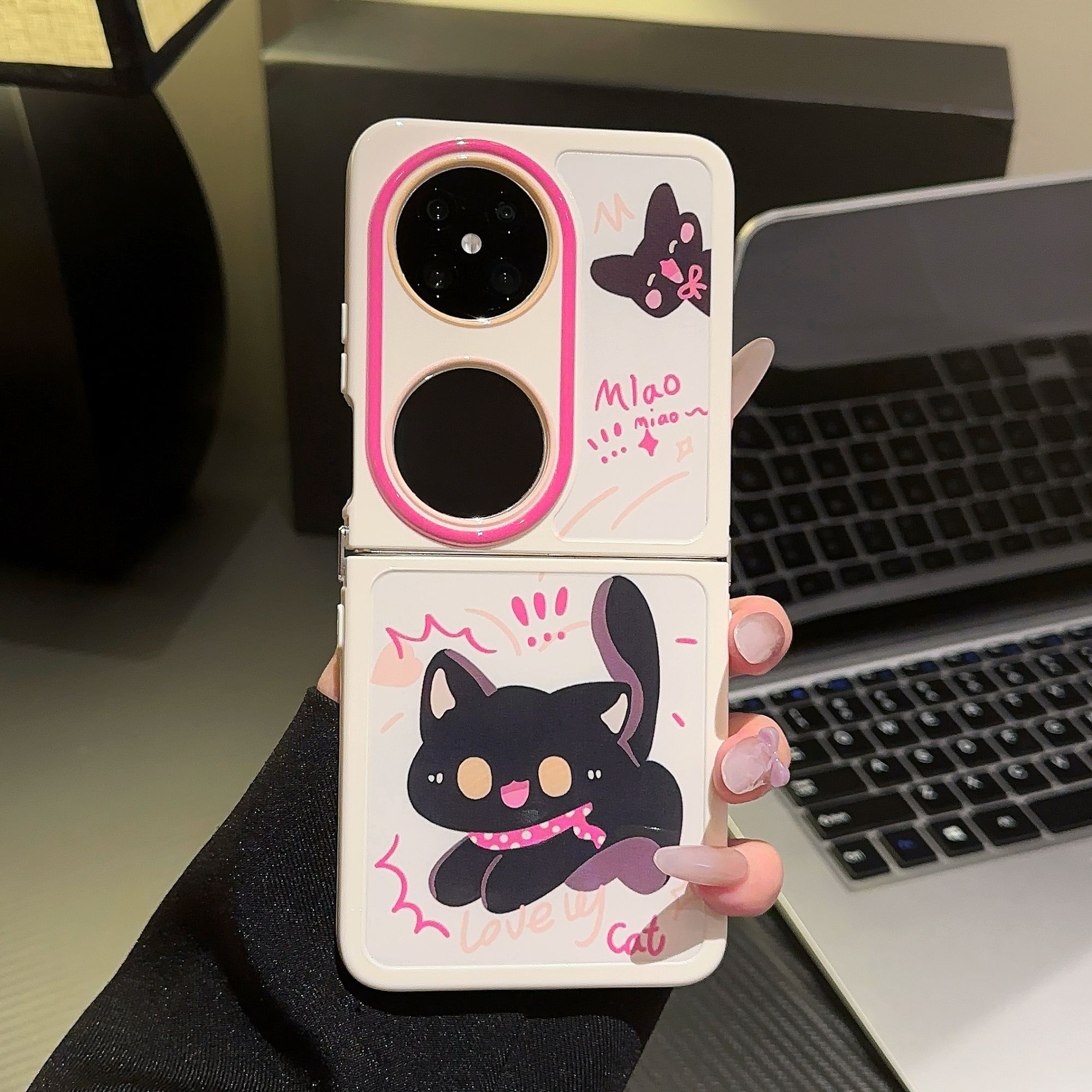 适用于华为POCKET2手机壳奶油壳FINDN3FLIP小猫支架华2024高级感