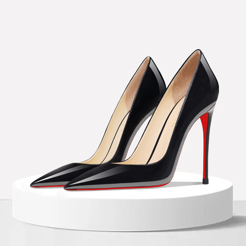 黑色漆皮红底高跟鞋2025年春季爆款浅口尖头细跟性感气质御姐单鞋