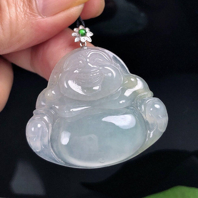 缅甸天然翡翠A货18K金扣镶嵌老坑冰种大佛公吊坠官方正品翡翠玉佛