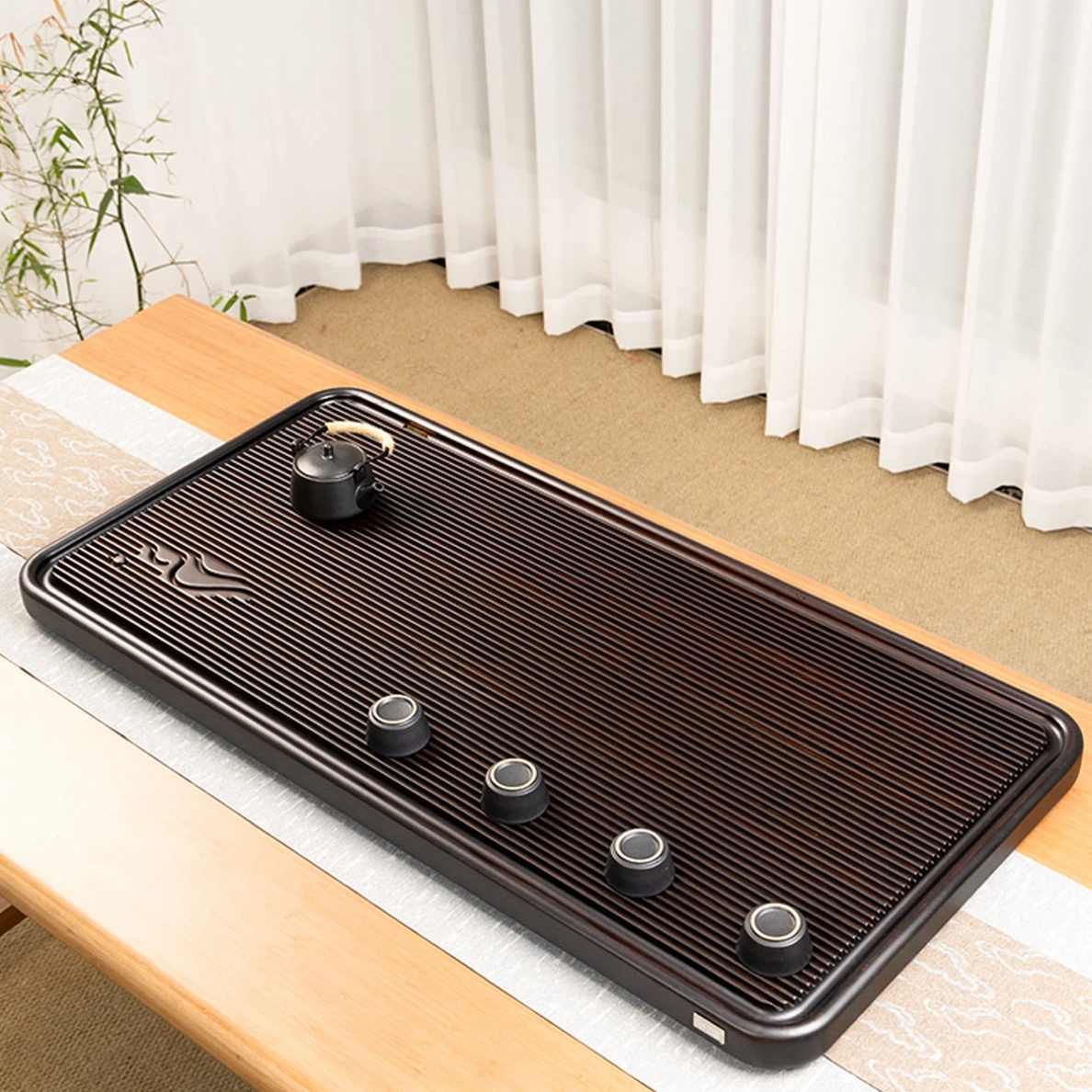 新中式排水茶盘超大号家用办公室实木茶盘高端茶台茶海功夫茶具盘